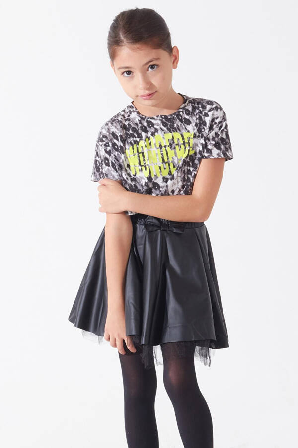 Girls Black Tulle Faux Leather Skirt 4-12 Years 13794 - 6