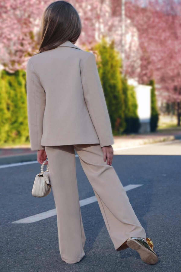 Girls' Blazer Jacket and Chain Detail Beige Jumpsuit - 4