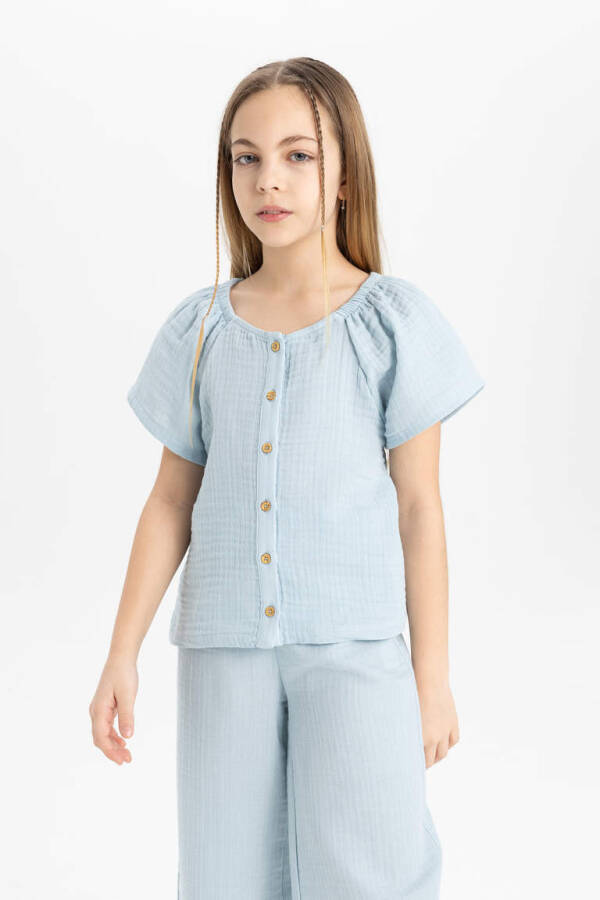 Girls' Blouse and Pants 2-Piece Set Light Blue - 3