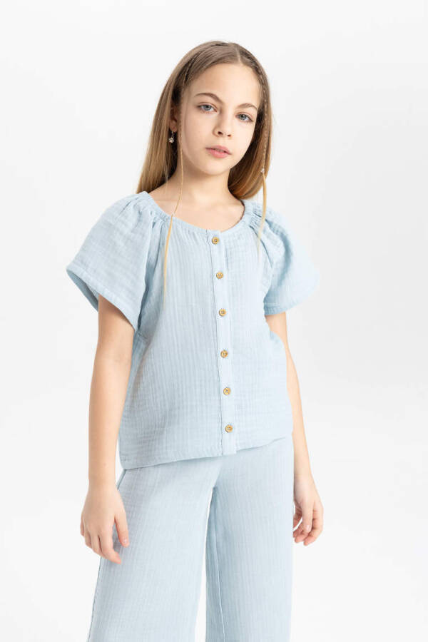 Girls' Blouse and Pants 2-Piece Set Light Blue - 4