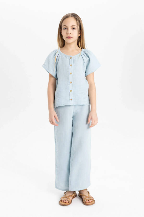 Girls' Blouse and Pants 2-Piece Set Light Blue - 7