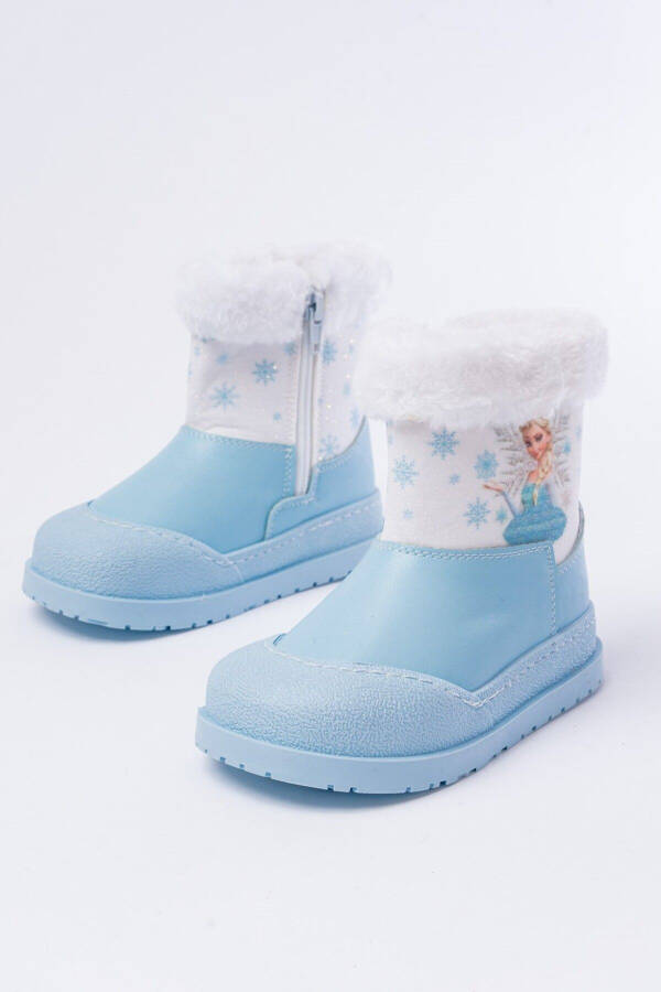 Girls' Blue Elsa Zippered Fuzzy Waterproof Boots - 1