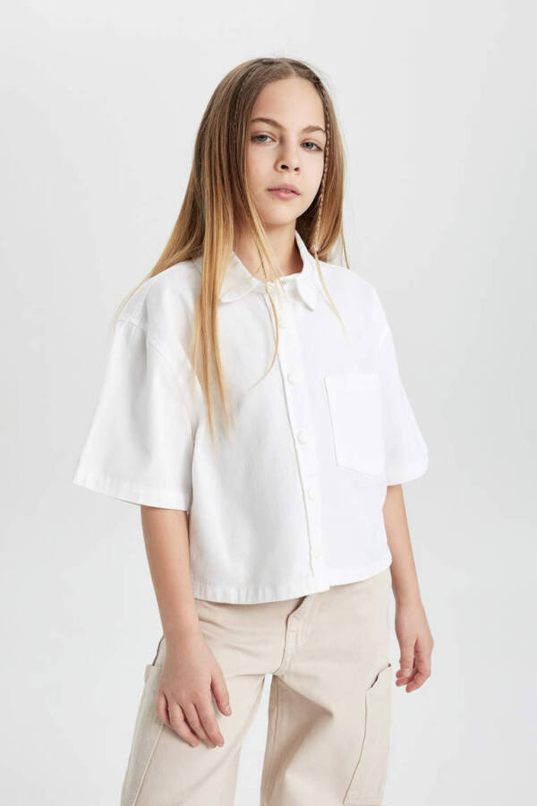 Girls' Boxy Fit Cotton Short Sleeve Shirt White - 9