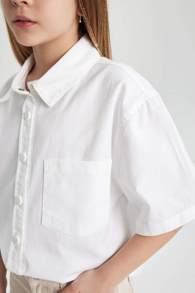 Girls' Boxy Fit Cotton Short Sleeve Shirt White - 12