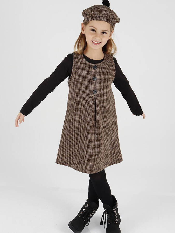 Girls' Button Detail Pinafore Dress with Hat Ak2403 - 1