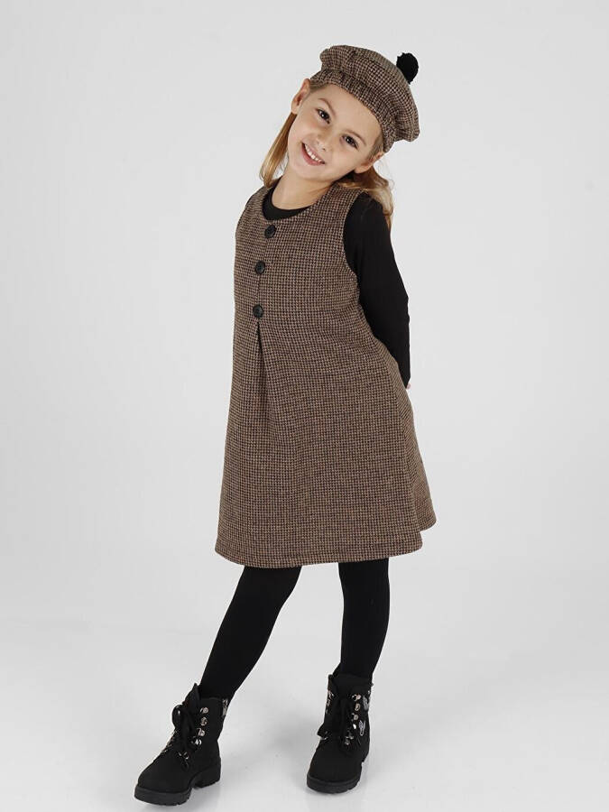 Girls' Button Detail Pinafore Dress with Hat Ak2403 - 2