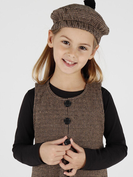 Girls' Button Detail Pinafore Dress with Hat Ak2403 - 6