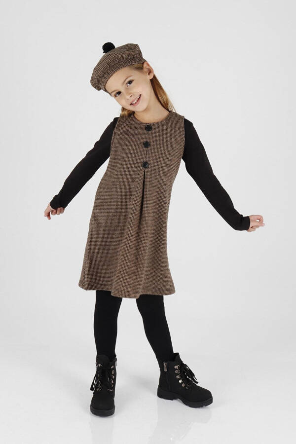 Girls' Button Detail Pinafore Dress with Hat Ak2403 - 9