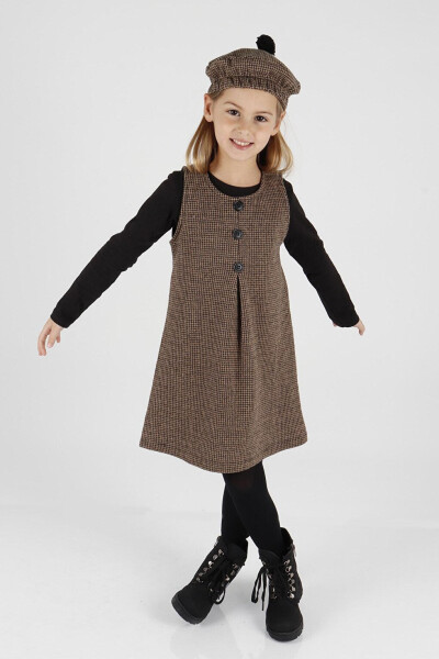 Girls' Button Detail Pinafore Dress with Hat Ak2403 - 10