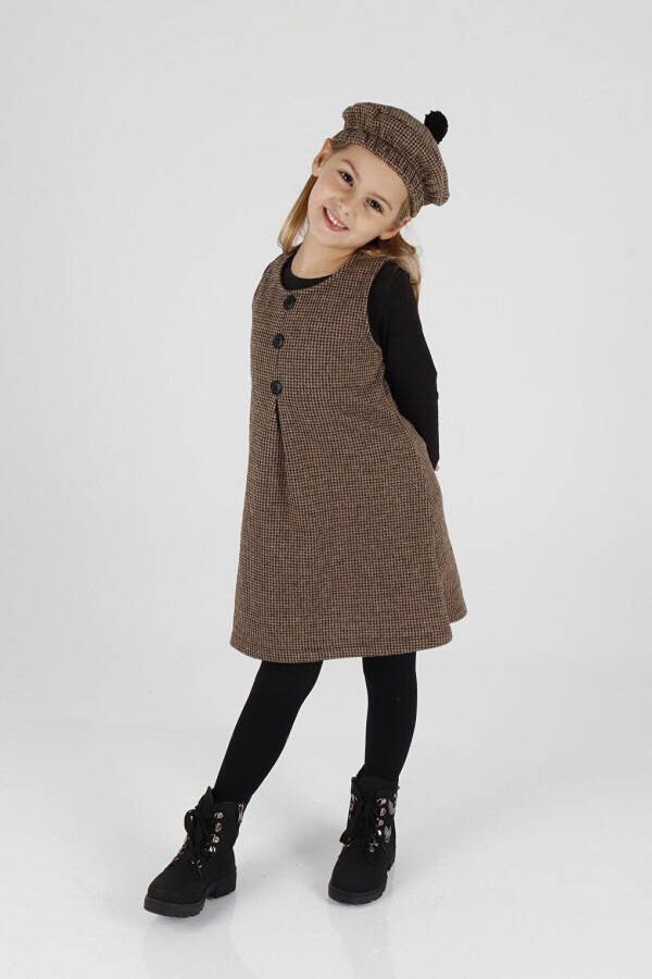 Girls' Button Detail Pinafore Dress with Hat Ak2403 - 11