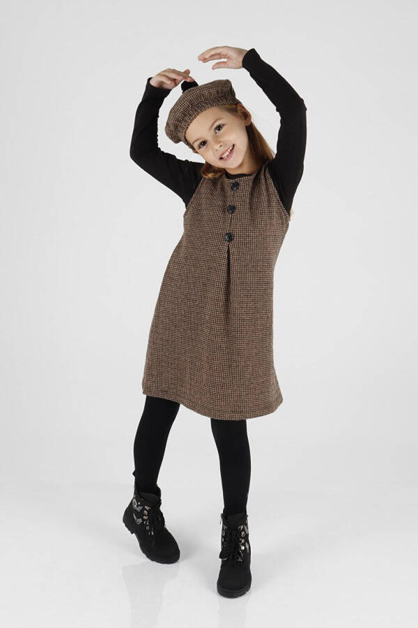 Girls' Button Detail Pinafore Dress with Hat Ak2403 - 12