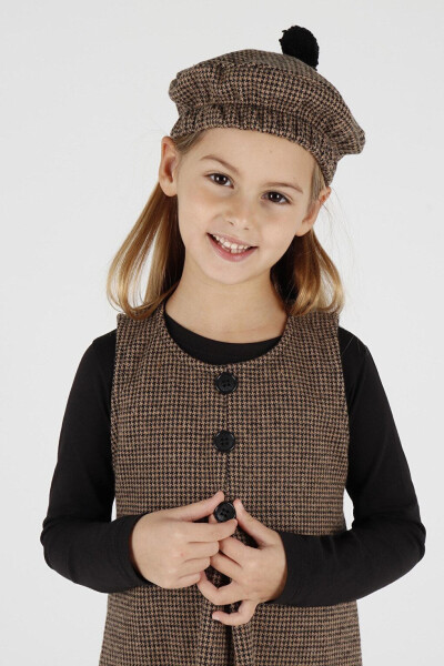 Girls' Button Detail Pinafore Dress with Hat Ak2403 - 13