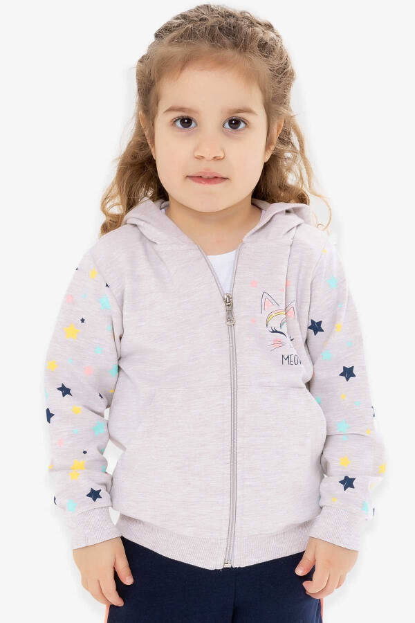 Girls' Cardigan with Printed Sleeves, 1-4 Years Old, Beige Melange - 13