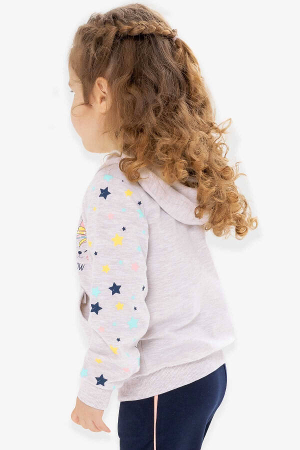 Girls' Cardigan with Printed Sleeves, 1-4 Years Old, Beige Melange - 14