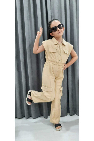 Girls Cargo Pocket Elastic Waist Jumpsuit New Season - 1