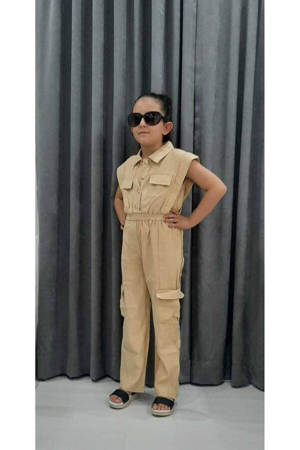 Girls Cargo Pocket Elastic Waist Jumpsuit New Season - 3