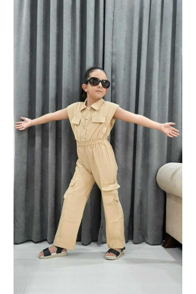 Girls Cargo Pocket Elastic Waist Jumpsuit New Season - 4