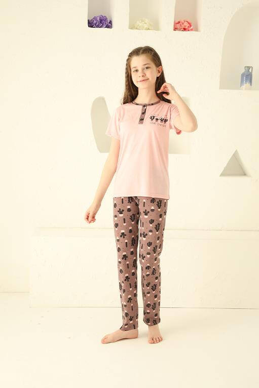 Girls' Cotton Short Sleeve Pajamas Set 20365 - 7