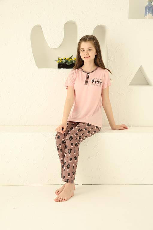 Girls' Cotton Short Sleeve Pajamas Set 20365 - 8