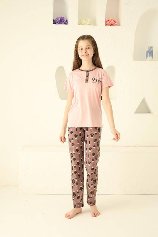 Girls' Cotton Short Sleeve Pajamas Set 20365 - 9