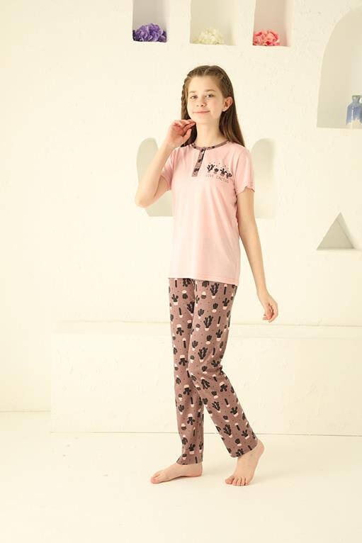 Girls' Cotton Short Sleeve Pajamas Set 20365 - 1