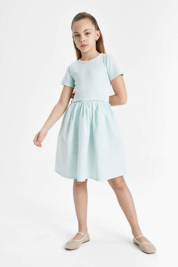 Girls' Cotton Short-Sleeved Dress Light Blue - 1