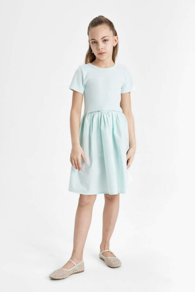 Girls' Cotton Short-Sleeved Dress Light Blue - 2