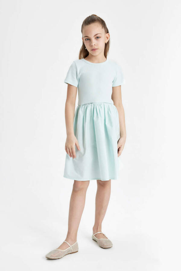 Girls' Cotton Short-Sleeved Dress Light Blue - 2