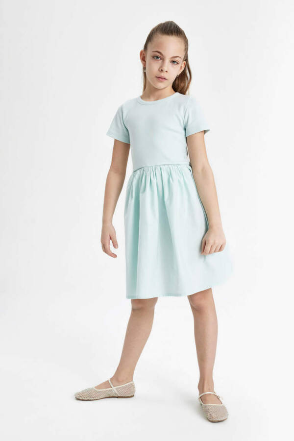 Girls' Cotton Short-Sleeved Dress Light Blue - 3