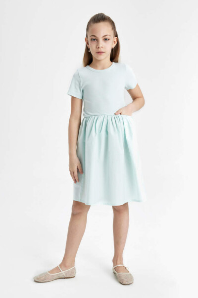 Girls' Cotton Short-Sleeved Dress Light Blue - 4