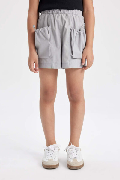 Girls Cotton Shorts with Pockets Light Grey - 3