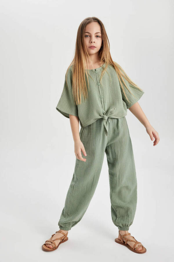 Girls Cotton Trousers Light Green - 1