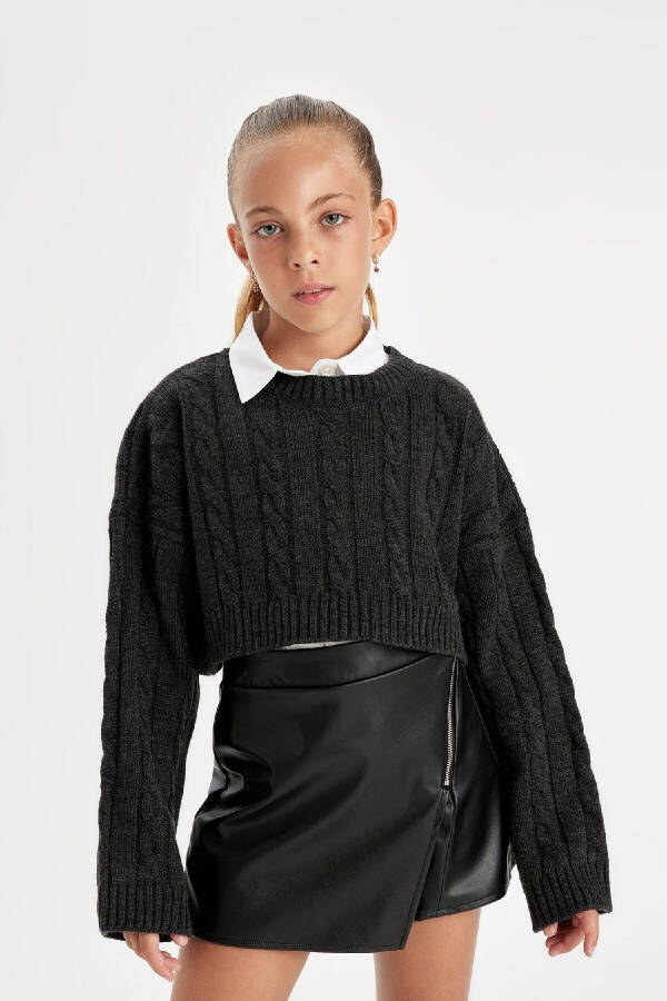 Girls Crop Crew Neck Sweater C6934A824AU - 1