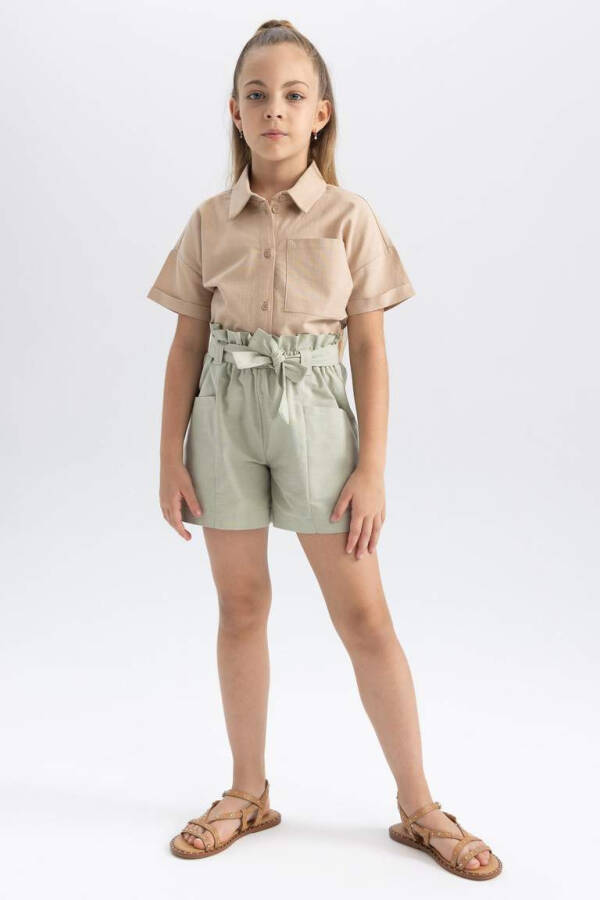 Girls Crop Linen Short Sleeve Shirt Light Vizon - 5