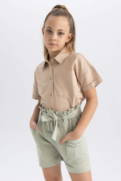 Girls Crop Linen Short Sleeve Shirt Light Vizon - 6