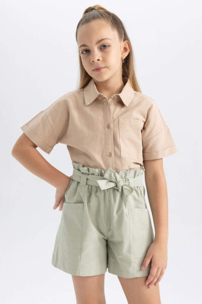 Girls Crop Linen Short Sleeve Shirt Light Vizon - 7