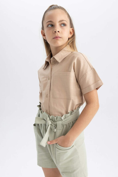 Girls Crop Linen Short Sleeve Shirt Light Vizon - 9