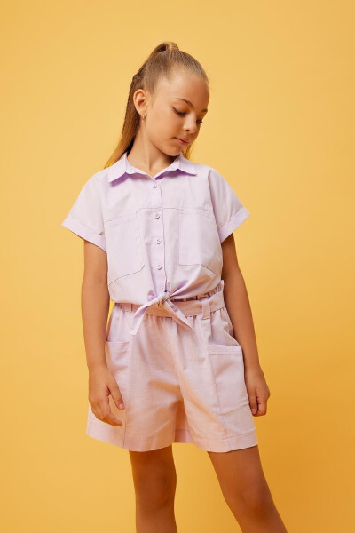 Girls Crop Poplin Short Sleeve Shirt - 9