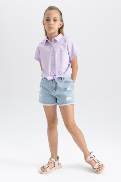 Girls Crop Poplin Short Sleeve Shirt - 14