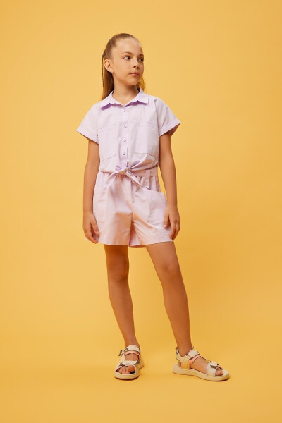 Girls Crop Poplin Short Sleeve Shirt - 2