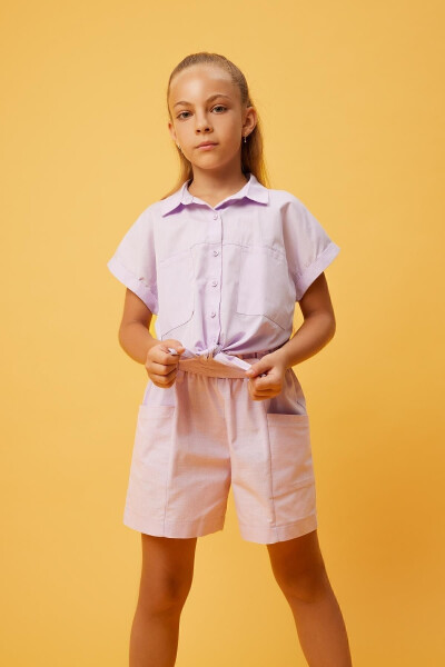 Girls Crop Poplin Short Sleeve Shirt - 3