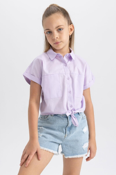 Girls Crop Poplin Short Sleeve Shirt - 7