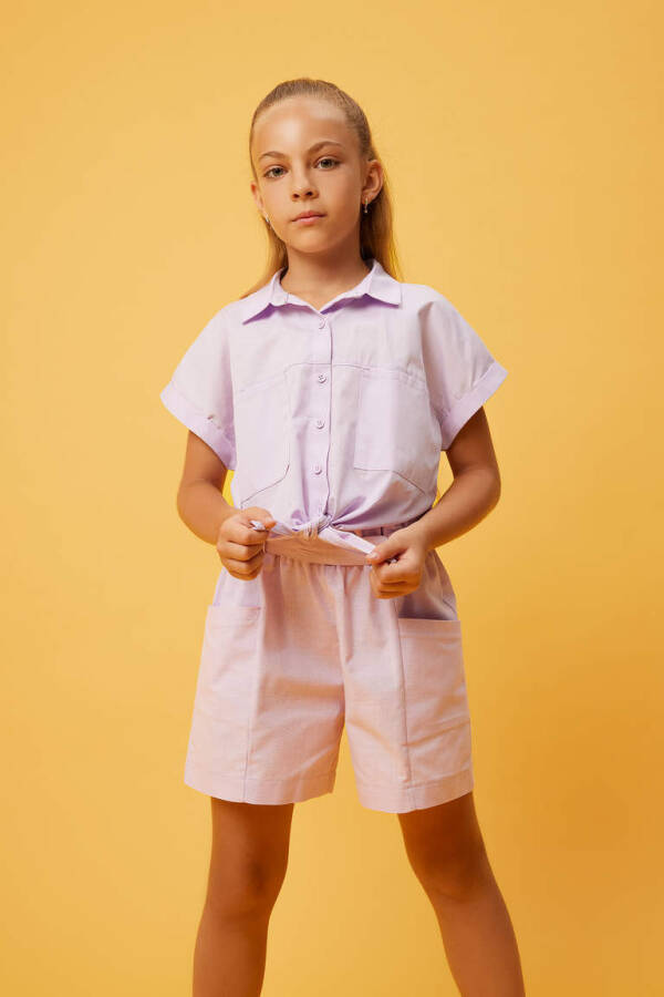 Girls Crop Poplin Short Sleeve Shirt Lilac - 3