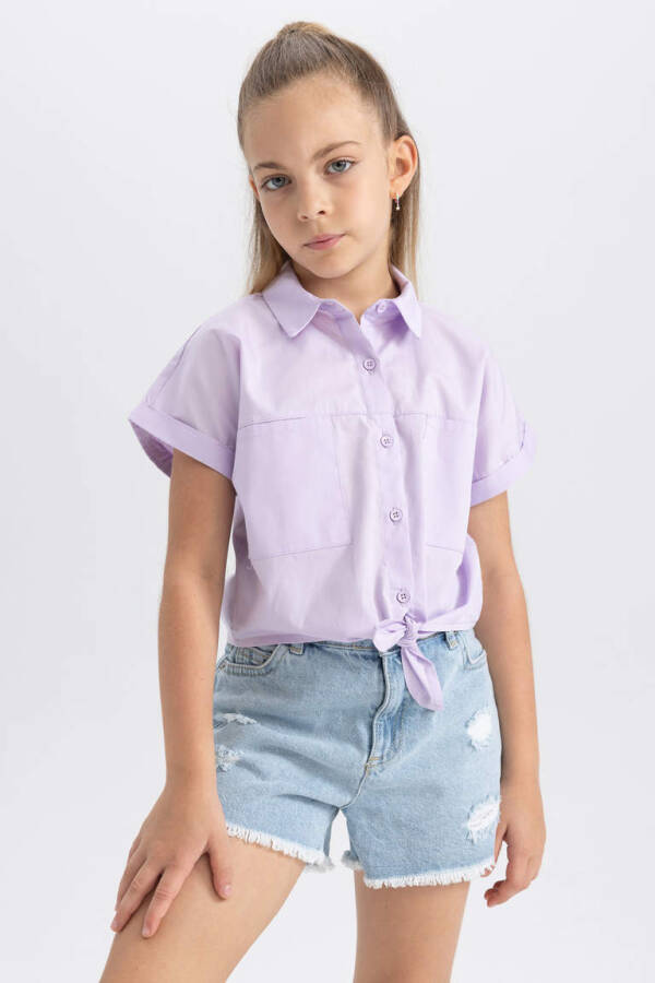 Girls Crop Poplin Short Sleeve Shirt Lilac - 7