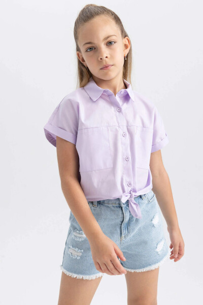 Girls Crop Poplin Short Sleeve Shirt Lilac - 9