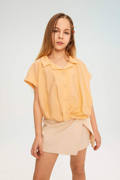 Girls' Crop Short Sleeve Shirt Salmon - 1