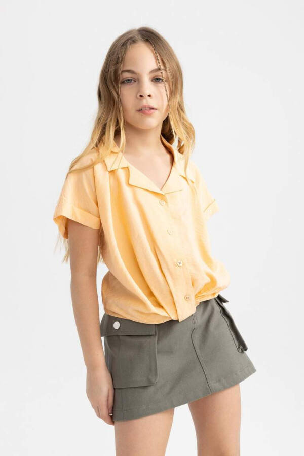 Girls' Crop Short Sleeve Shirt Salmon - 7