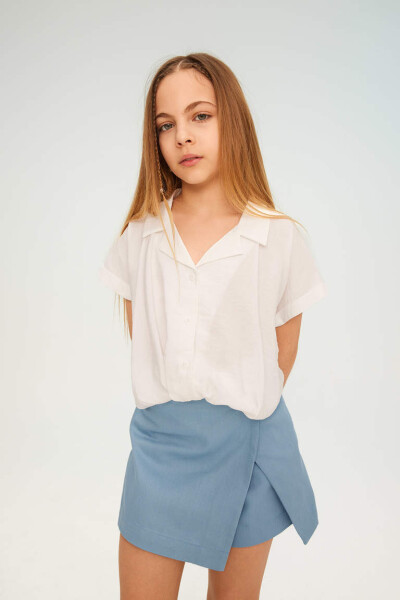 Girls' Crop Short Sleeve Shirt White - 1