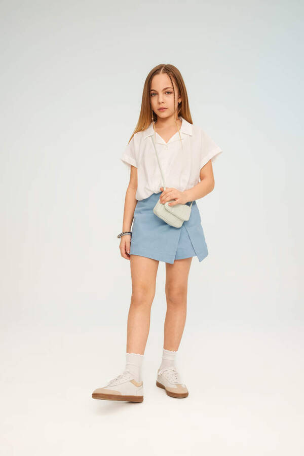 Girls' Crop Short Sleeve Shirt White - 2