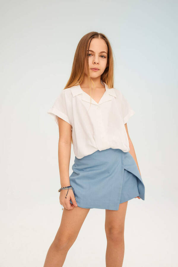 Girls' Crop Short Sleeve Shirt White - 3